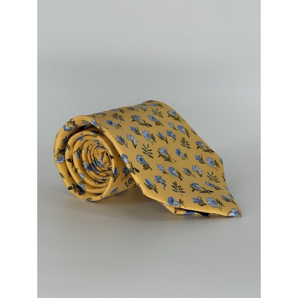Salvatore Ferragamo Yellow Blue/Green Floral NeckTie 100% Silk Made In Italy
